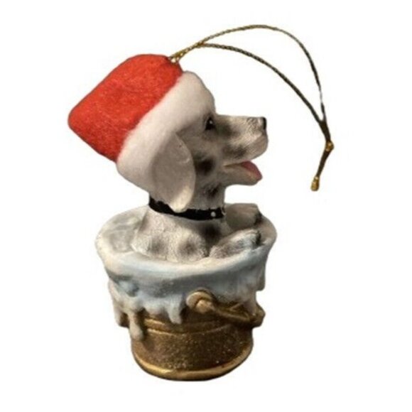 Dalmatian Dog Christmas Ornament With Santa Hat Bucket Polyresin Holiday NEW - Picture 3 of 6